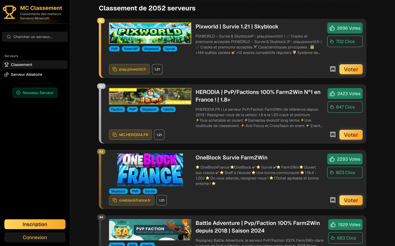 Screenshot of MCClassement project.